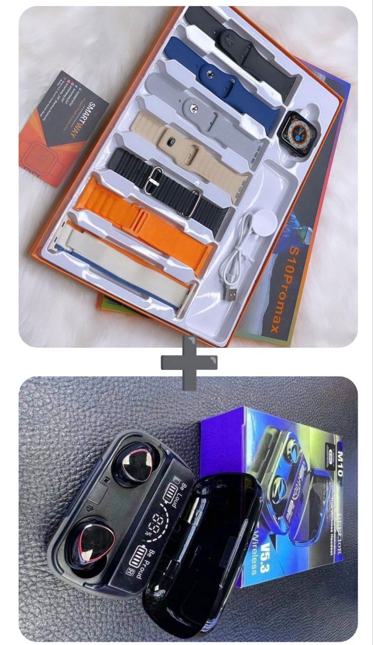 ساعة ذكية 7 في 1 + airpods M10